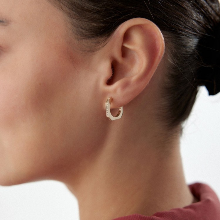 Taşlı Kare Halka Küpe | 3.13 Gram 14 Ayar Altın