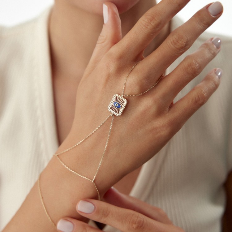 Mineli Göz Şahmeran Bileklik | 3.28 Gram 14 Ayar Altın